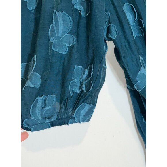 Sundance Teal Blue Floral Mini  Dress Boho Elegant Tie Neck Size Medium M Womwns - Picture 4 of 9